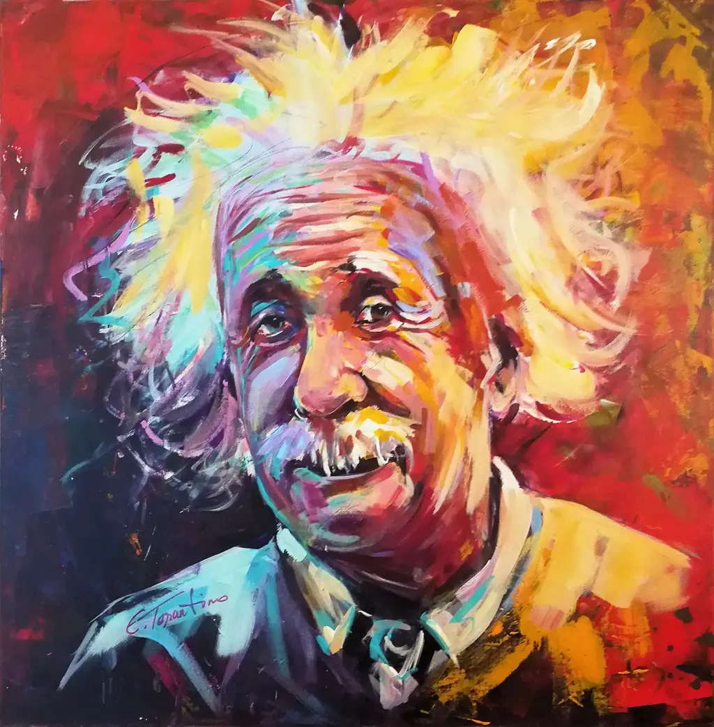 Albert Einstein Portrait - Physik-Genie Acrylbild auf Leinwand 100x100cm von Arte Tarantino
